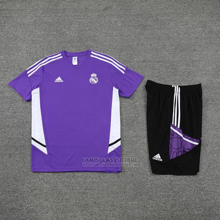 Fato de Treino Real Madrid Manga Curta 2022-2023 Purpura - Calcas Curta